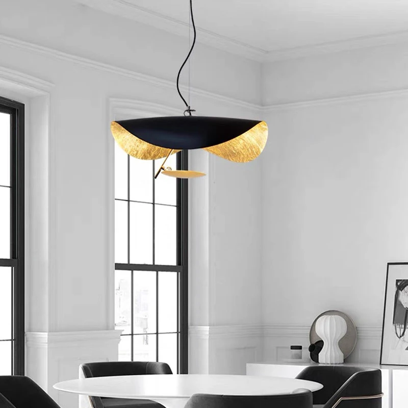 LED Pendant Lamp Creative Living Room Bedroom Decor Hanglamp Black White Art Hat Lighting Fixture Gold Texture Hanging Light