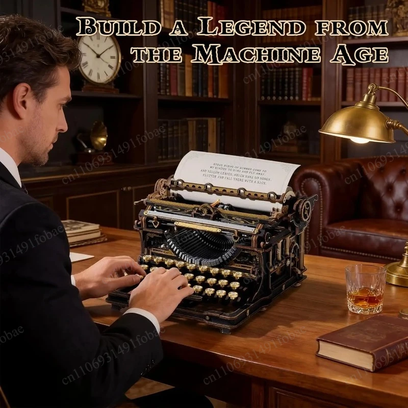 Vintage Mechanical Typewriter 3D Wooden Model Puzzle DIY Building Kit Desktop Decoration Unique Holiday Gift
