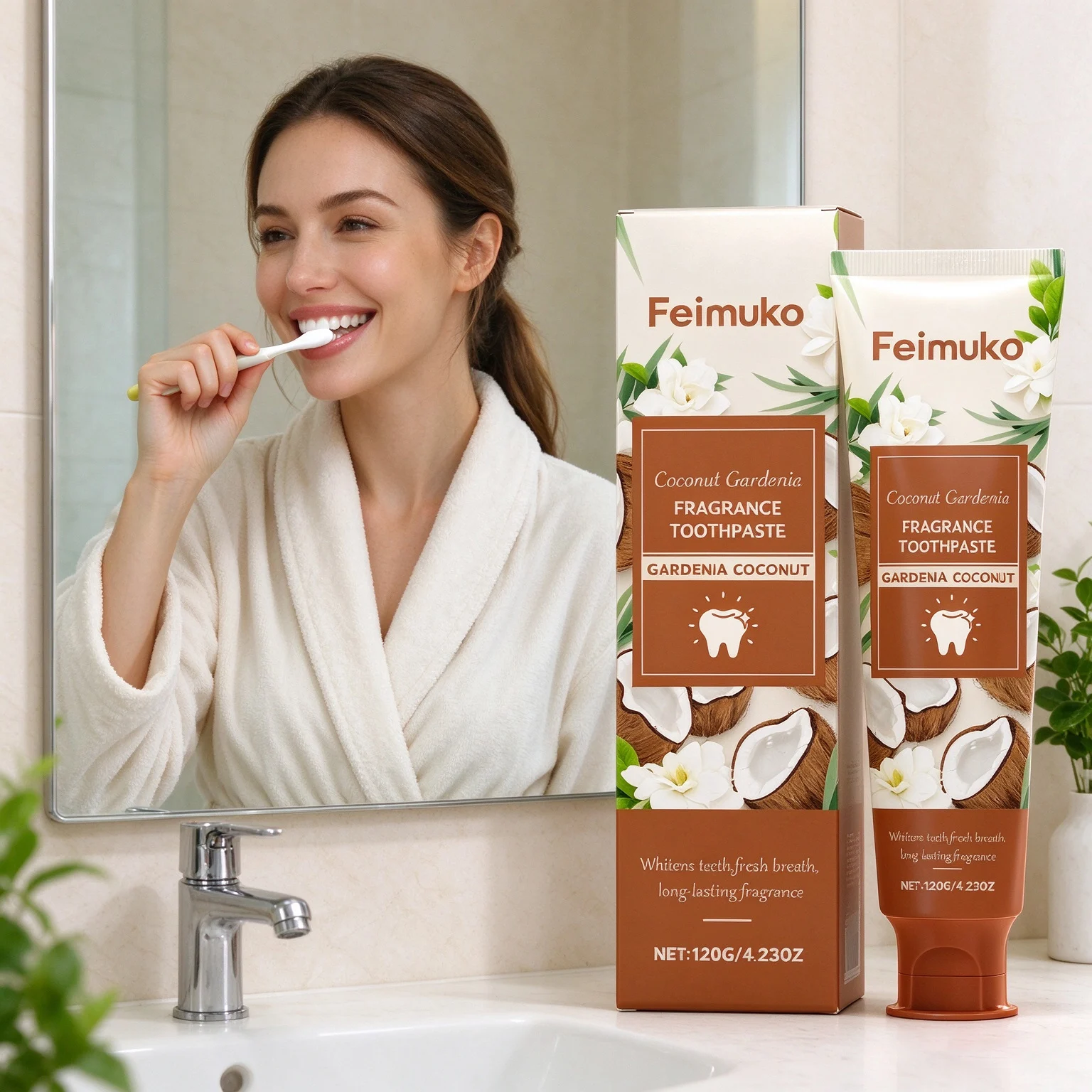 Feimuko Breath Freshening Toothpaste Deep Clean Dental Stains Removing Improve Bad Breath Fragrance Coconut Whitening Toothpaste