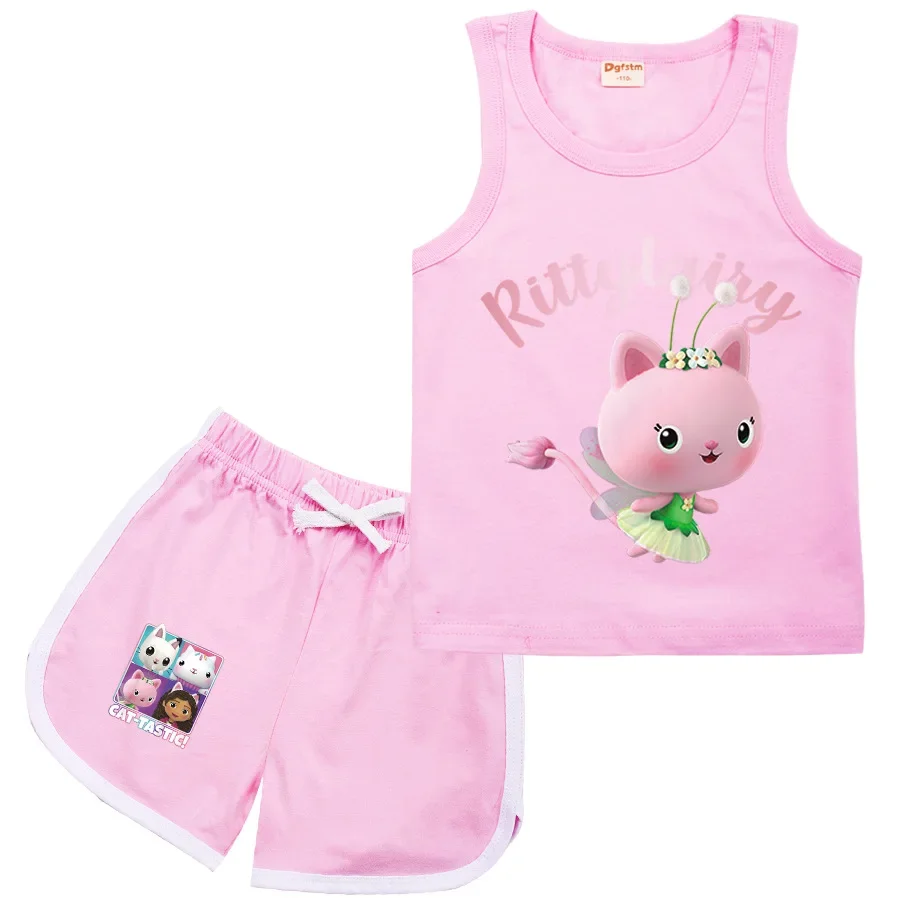 Gabby Doolhouse Costume Kids Casual Tracksuit Children Sleeveless Vest +Shorts 2pcs Suit Toddler Girls Catoon Gabbys Cat Clothes