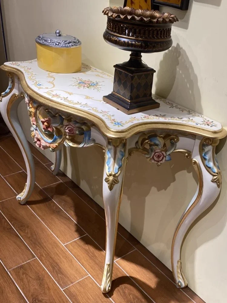 

*European-style carved entrance French luxury gold foil painted corridor entrance table villa decoration solid wood furniture