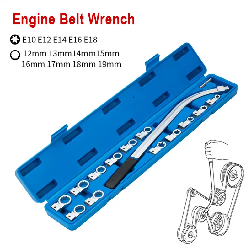 

15pcs/set of Car Engine Belt Adjustable Wrench for Disassembly and Assembly of Idler Pulley Tensioning Special Auto Repair Tool