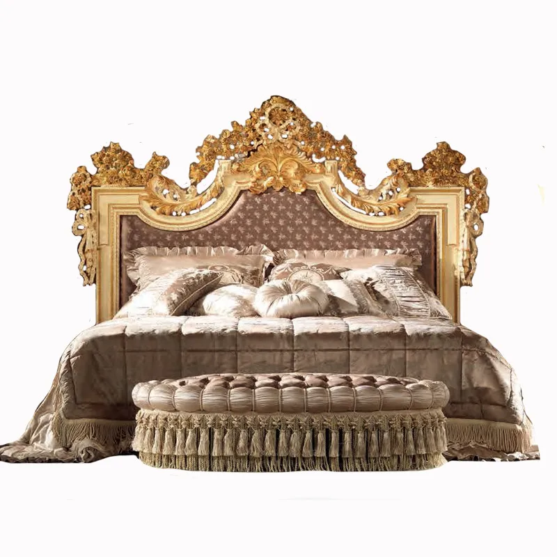 European style solid wood bed, luxurious and grand palace princess bed, fabric art, solid wood carving, French style