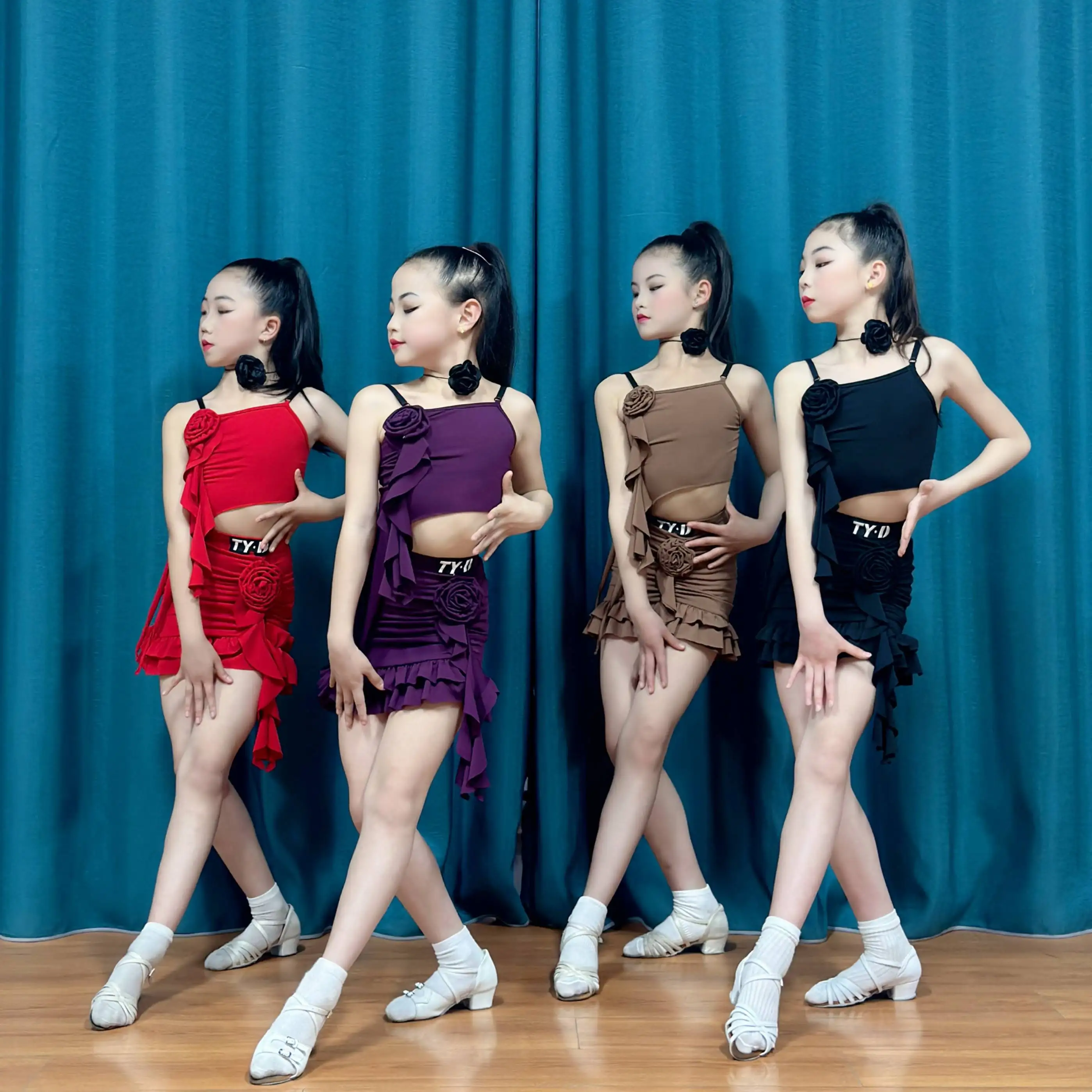 Vêtements de danse latine pour filles, 4 couleurs, vêtements d'entraînement, robe d'été latine pour enfants, Cha Cha Rumba, robes de spectacle de danse DNV22942