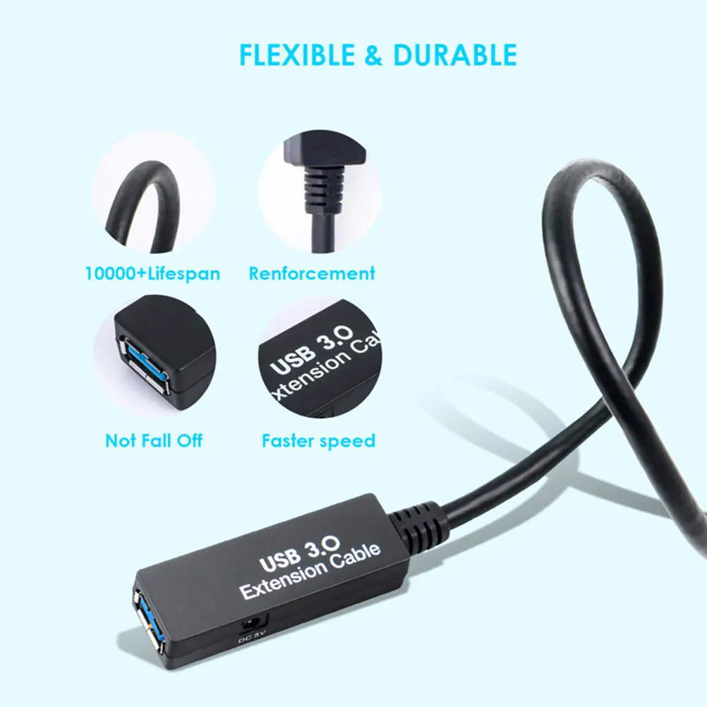 

Удлинительный кабель USB 3,0, длина 15 м, кабель передачи данных для мыши, клавиатуры, повышенная стабильность сигнала, прочный экранированный компьютер