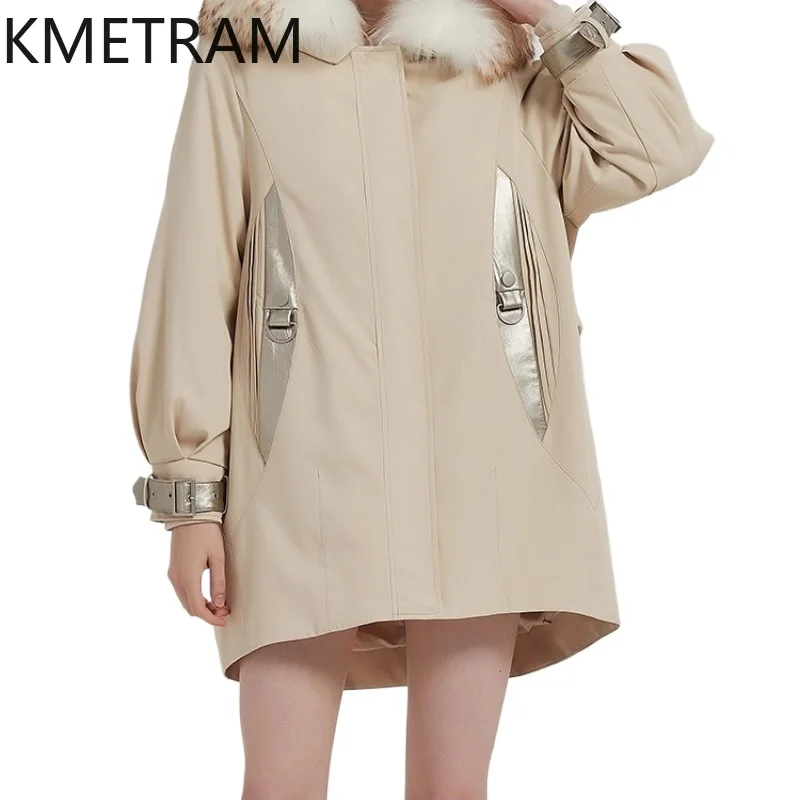 KMETRAM Rex forro de piel de conejo abrigo de piel de perro mapache cuello de piel Parkas chaqueta 2025 longitud media invierno con capucha ropa de mujer шуба