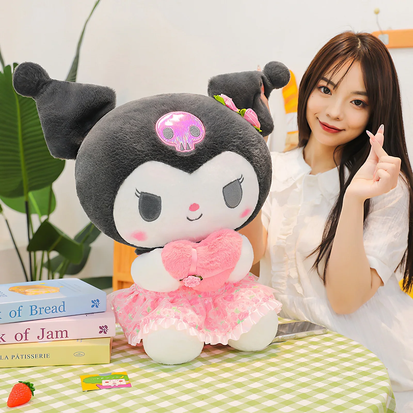 60cm Cartoon Sanrio Kuromi Plush Toy Kawaii Cherry Blossoms Heart Melody Big Size Soft Stuffed Doll Cute Throw Pillow Girls Gift