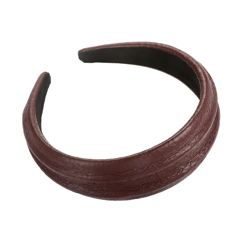 

Широкая кожаная повязка на голову для женщин: объемная, текстурированная, нескользящая, для умывания, с зажимом для волос, универсальный модный аксессуар на каждый день