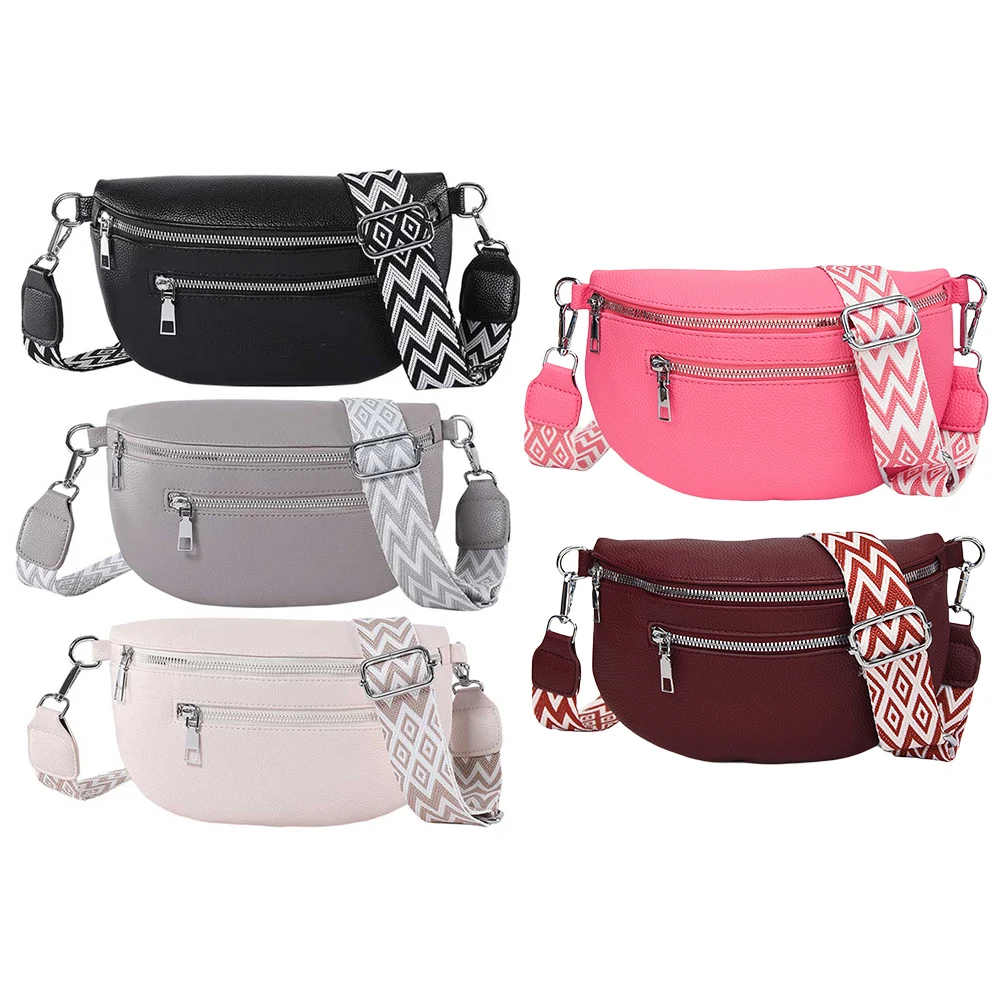 

Women Stylish Crossbody Bag with Wide Strap Retro Fanny Pack Multi-pocket Simple Shoulder Bag Female Daily Bag