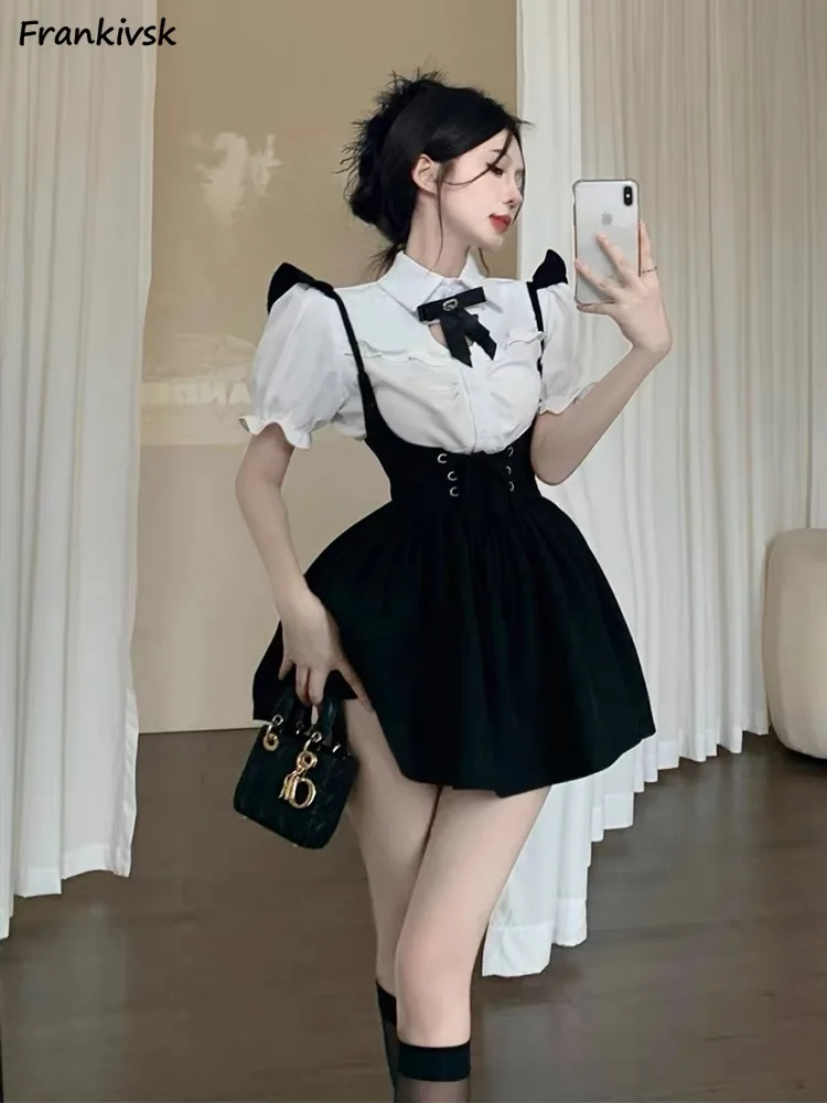 Dress Sets Women Lovely Daily Korean Style All-match Summer Fashion Flying Sleeve Simple Sexy Casual Shinny Cozy Students Soft