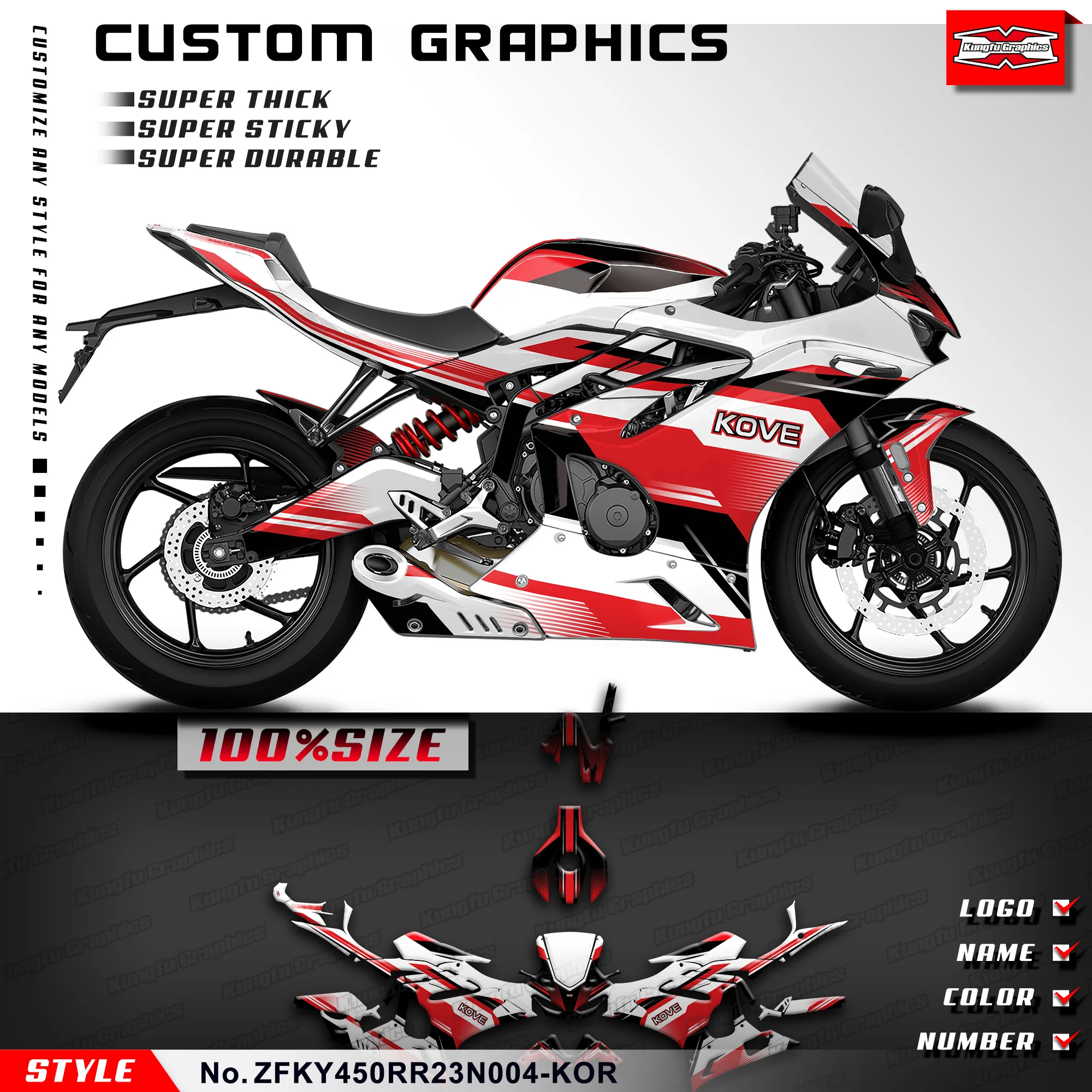 KUNGFU GRAPHICS Vinyl Stickers Complete Wrap Decal Kit for KOVE 450RR 2023 2024, ZFKY450RR23N004-KOR