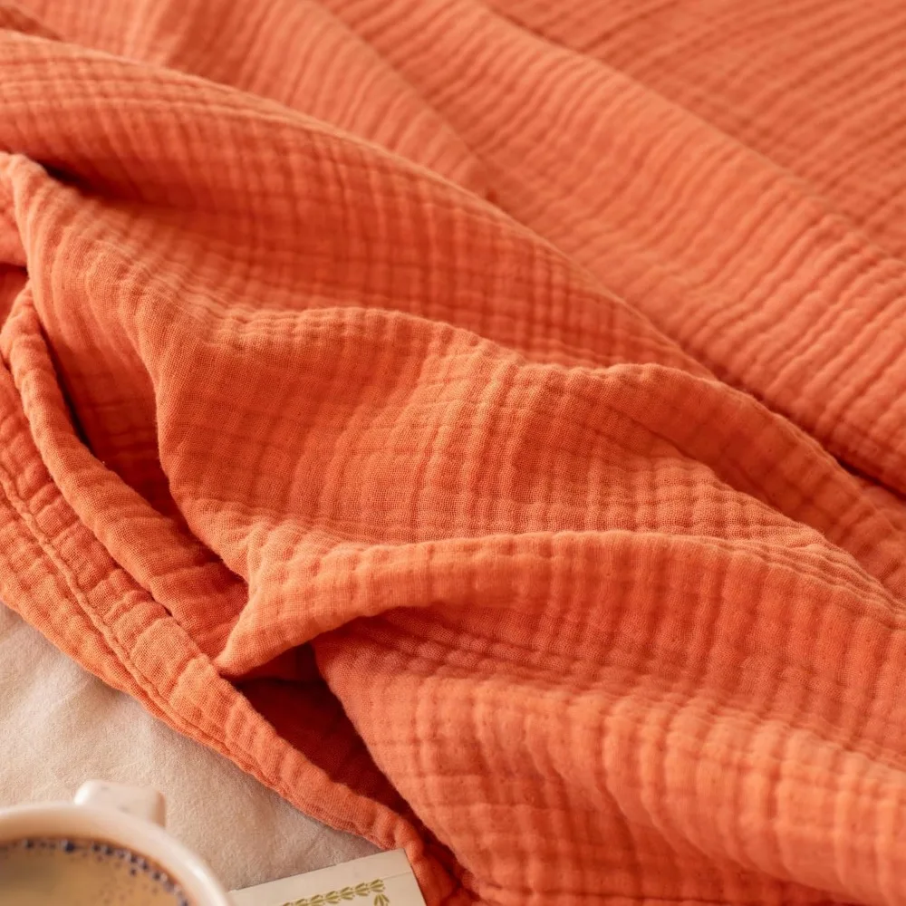 بطانية رمي قطن موسلين بحجم كينج كاليفورنيا - 95 × 126 بوصة، قطن تركي ناعم نقي 100%، لون تيراكوتا، مناسبة لـ #5