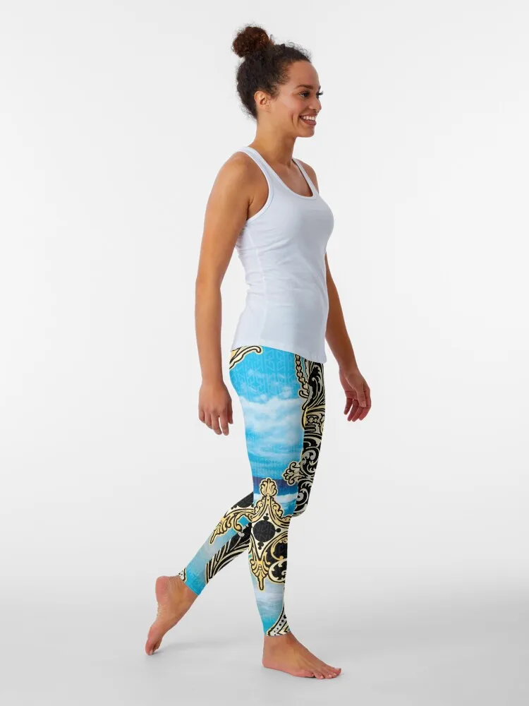 Leggings con adornos de belleza del océano barroco dorado de lujo con estampado completo, mallas deportivas para mujer, mallas push up Leginsy push up para mujer