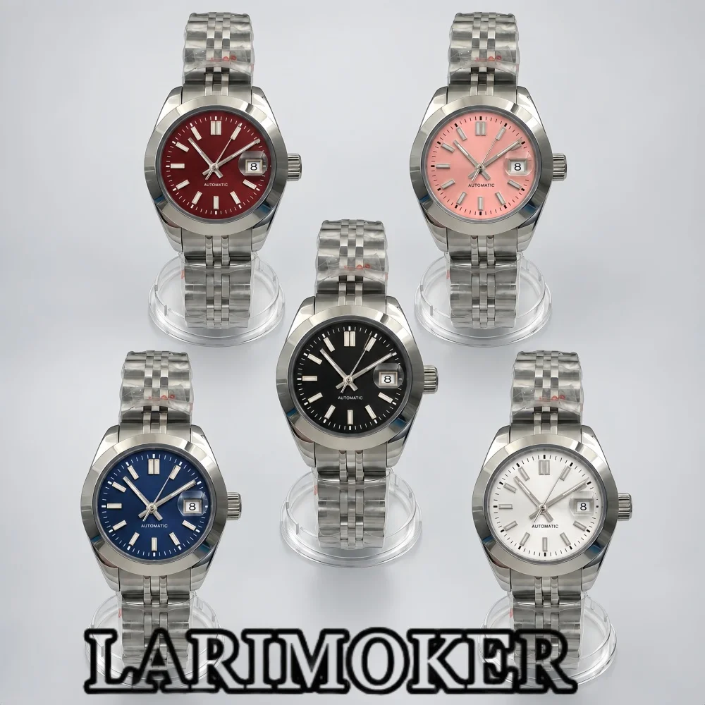 LARIMOKER 28mm Women's Automatic Watch NH05 Sapphire Crystal Date Magnifier Polished Bezel Jubilee Stainless Steel Bracelet