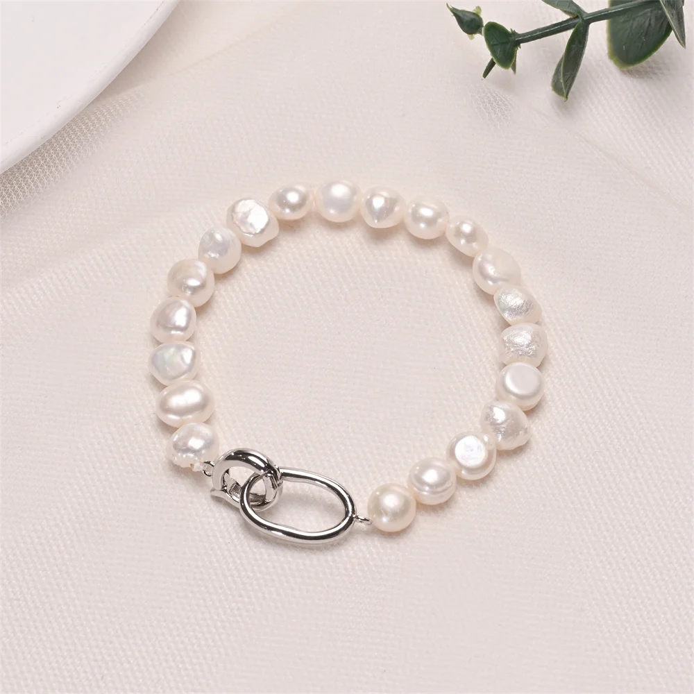 16cm 18cm 20cm Length 7-8mm Freshwater Pearl Bracelet Geometric Pattern Copper Clasp 2026 Newest Fashion Women's Hand Bracelets