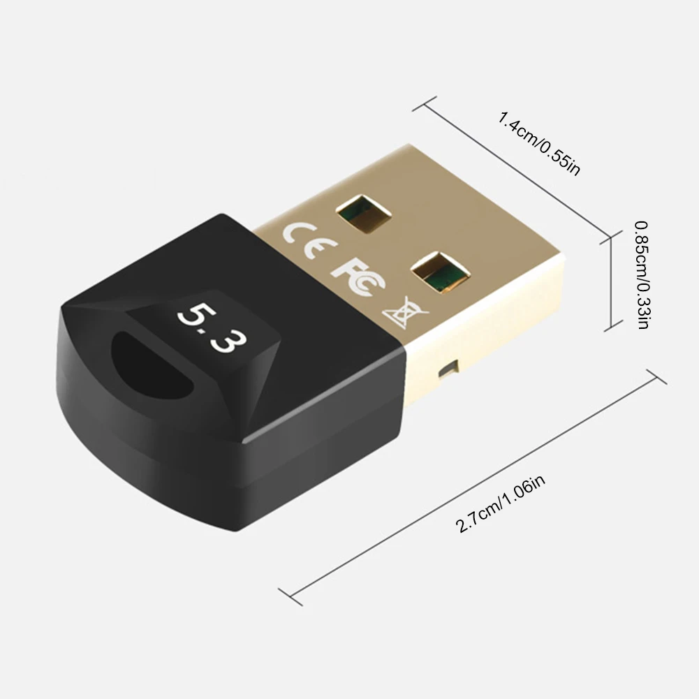 USB Bluetooth 5.3 Adaptador Transmissor, Receptor Bluetooth, Alto-falante sem fio, Mouse de áudio, Dongle, Computador, PC, Laptop