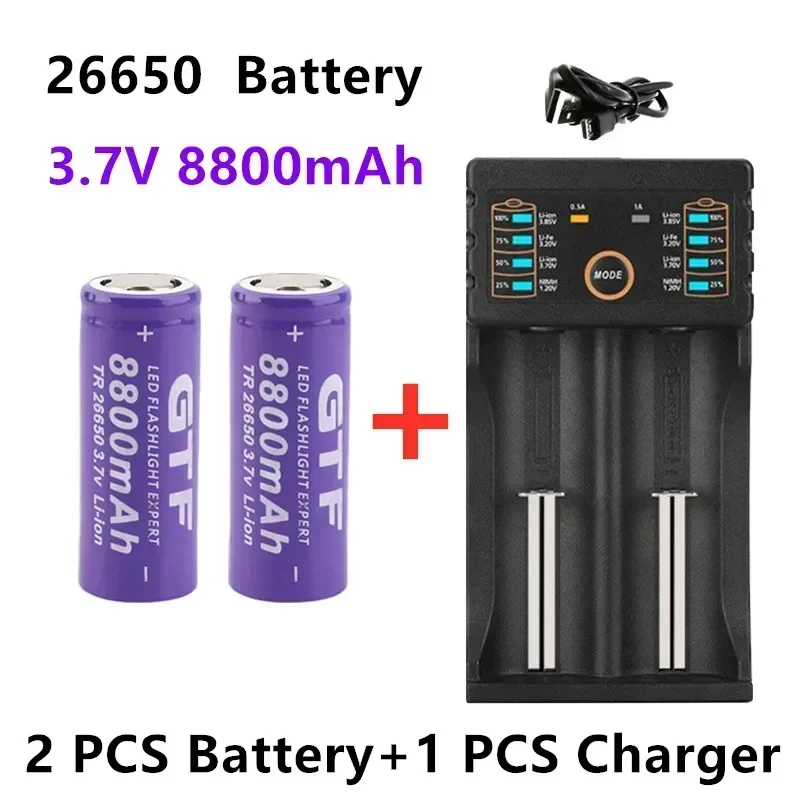 Batería recargable De iones De litio 100%, 26650 MAh, 8800 V, 50a, para lámpara De Poche LED 3,7, con carga USB, alta calidad, 2