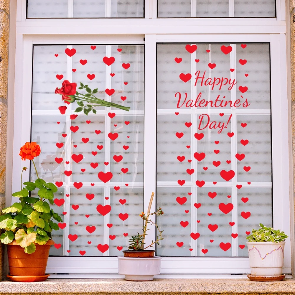 For Valentine's Day Valentine Stickers Window Stickers Heart Bear Decor Heart-shaped Design Bear And Floral Patterns