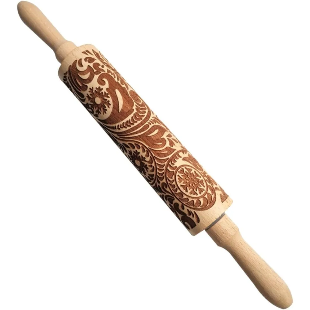 

Деревянная скалка для теста для пиццы с рождественской тематикой, 35 см x 5 см с тиснением для удобной выпечки