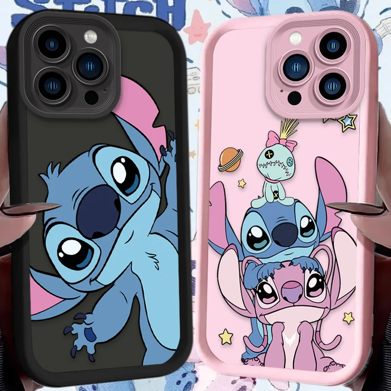 Funda Protectora Suave Disney Stitch para Parejas, Compatible con iPhone 17 Air 16 16E 15 14 13 12 11 Pro Max X XS X S Max XR SE 2020 SE4 7 8