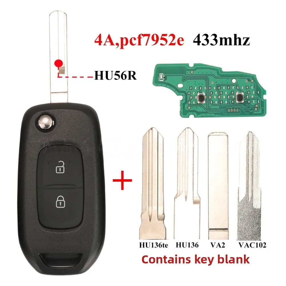 

Suitable for Renault 2-key straight board remote control car key 4A, PCF7952e 433MHz
