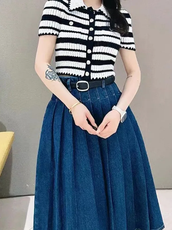 Falda Vaquera Pada de Cintura Alta, Estilo Vintage do, Calidad Veraniega, Versátil, Informal, para el Trabajo, Falda M...