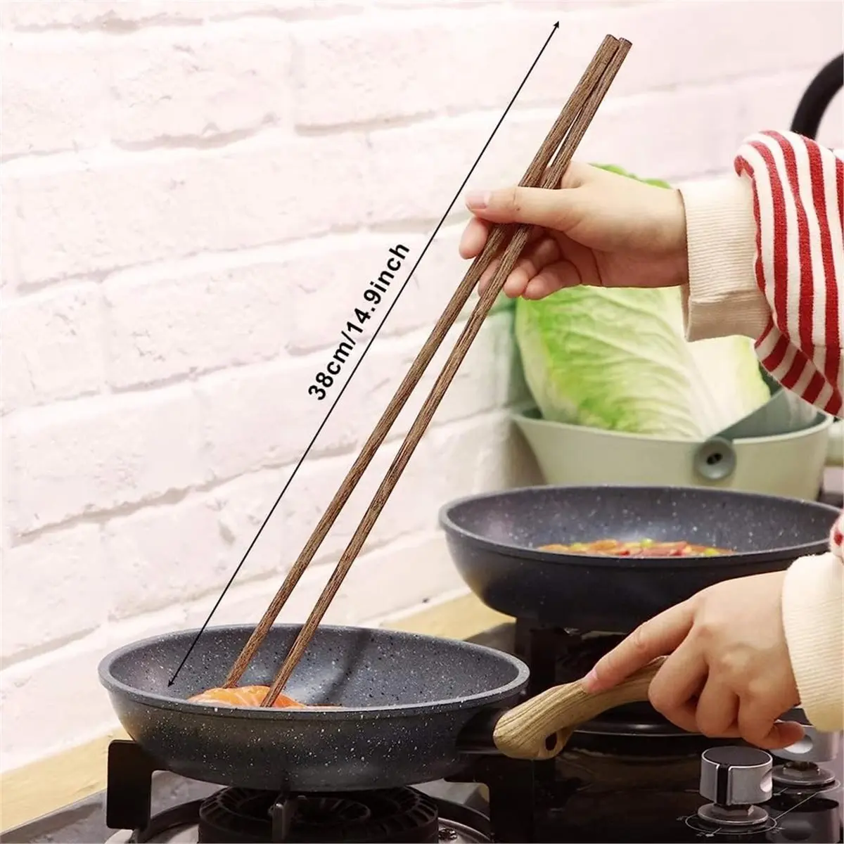 Chopstick Cooking, 4 Pairs Long Wooden Chinese Chopsticks 42cm
