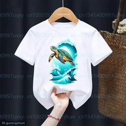 New Boys T-Shirt Funny Marine Life Turtle Animal Print Tshirt Baby Cute Kids Clothes Summer Girls Tshirt White Short Sleeved Top