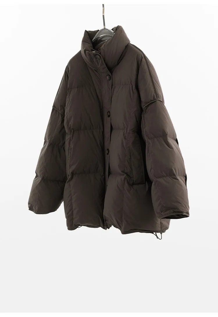 Women's Mid-Length Oversized down Jacket with Stand Collar, Warm Oversized Jacket Filled with White Duck Down, New Winter 2025 Model