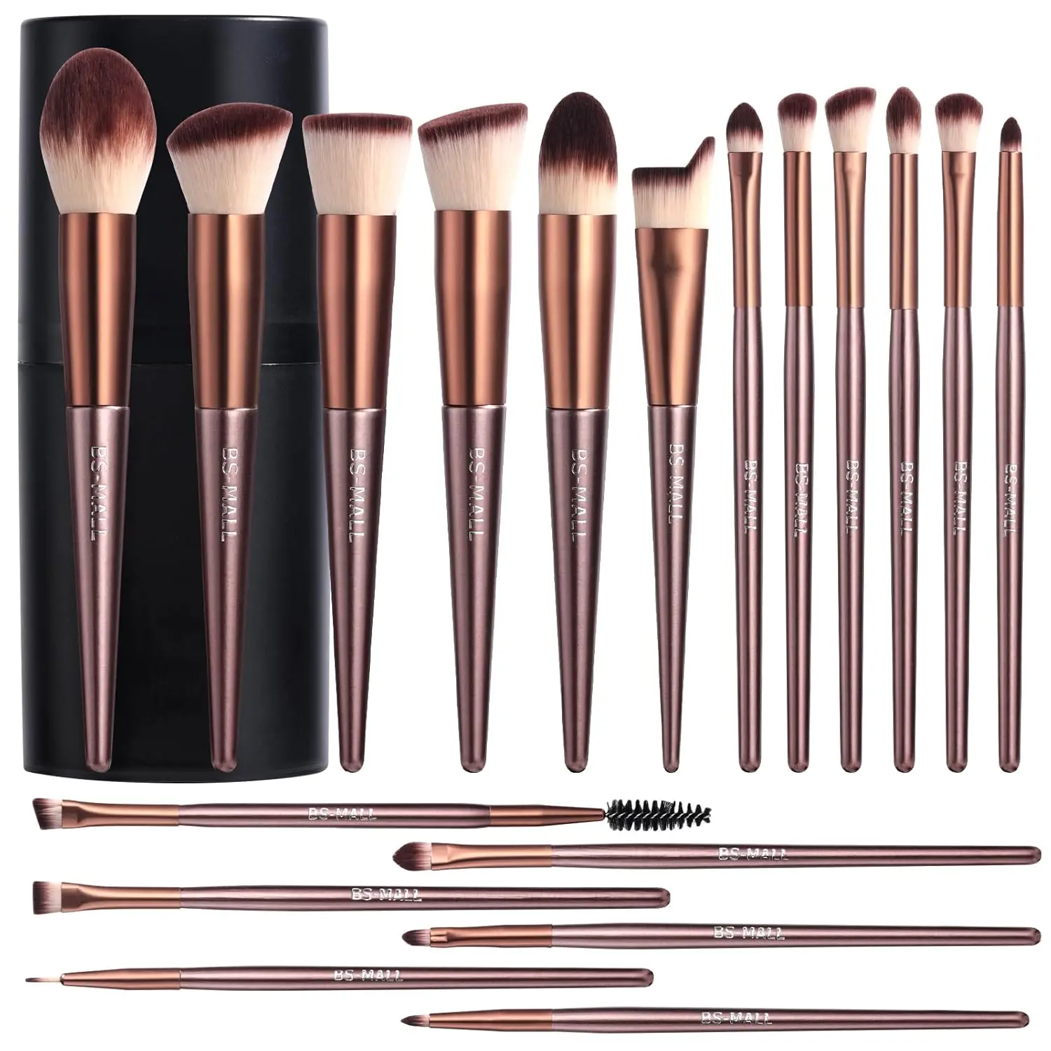 

BS-MALL Makeup Brush Set 18 Pcs Premium Synthetic Foundation Powder Concealers Eye shadows Blush Makeup Brushes with black case (B-Brown)