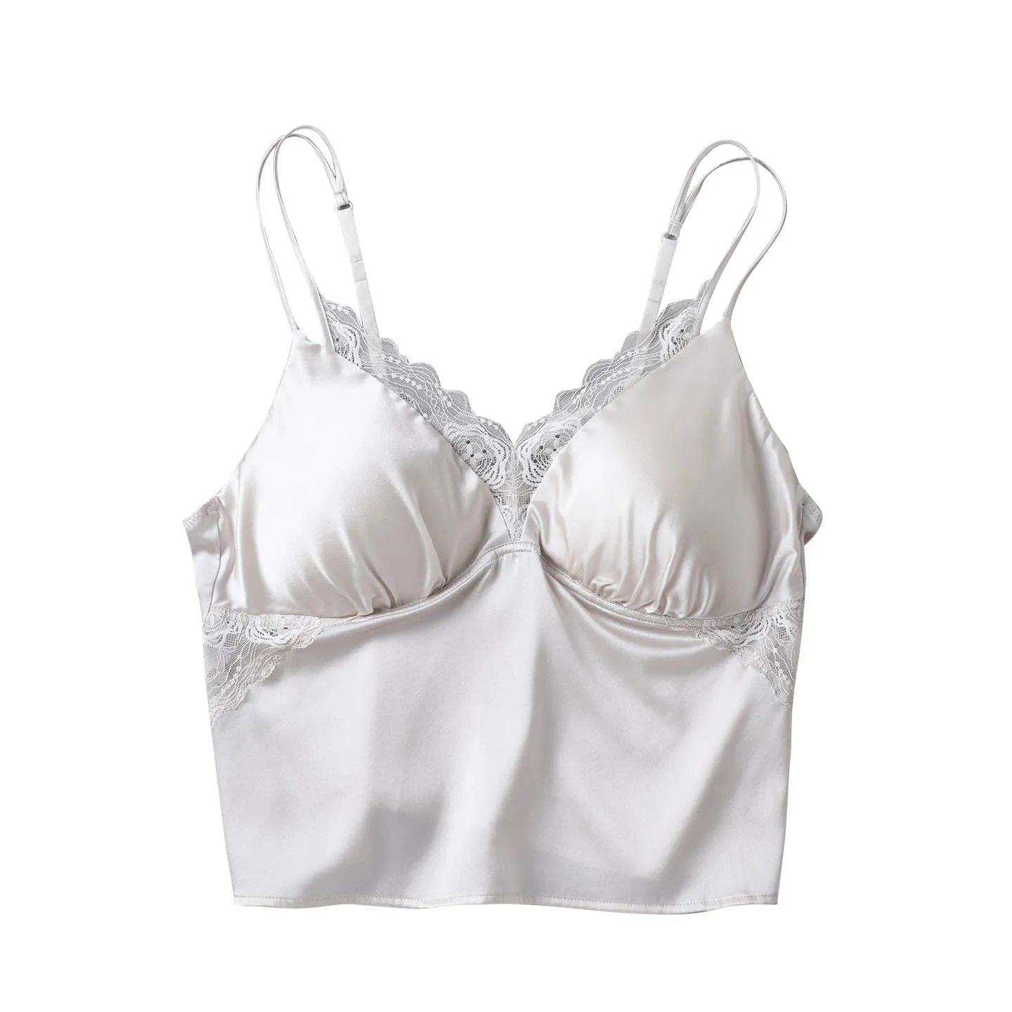 2026 new model, simple satin mulberry silk small suspender, lace splicing elegant and sexy, silk comfortable and breathable vest