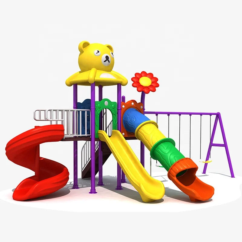 Factory sale outdoor playground equipment with children plastic slide 3 swing sets big toys for kids