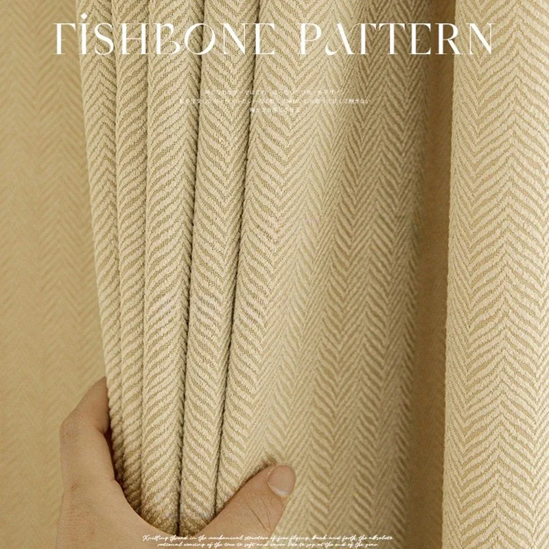 

Customized French Thickened Chenille Herringbone Blackout Modern Simple Jacquard Curtains For Living Dining Room Bedroom