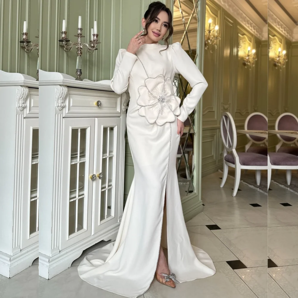 

Customized Fashion Elegant Jersey Flower Sequined Trumpet High Collar Long Dresses Bespoke Occasion Casual