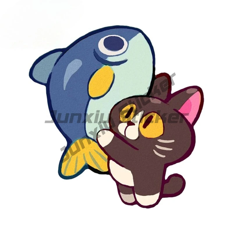 

Cute Cartoon Design Cat with The Fish Creative Car Stickers Decals Funny Fashionable Car Door Protector