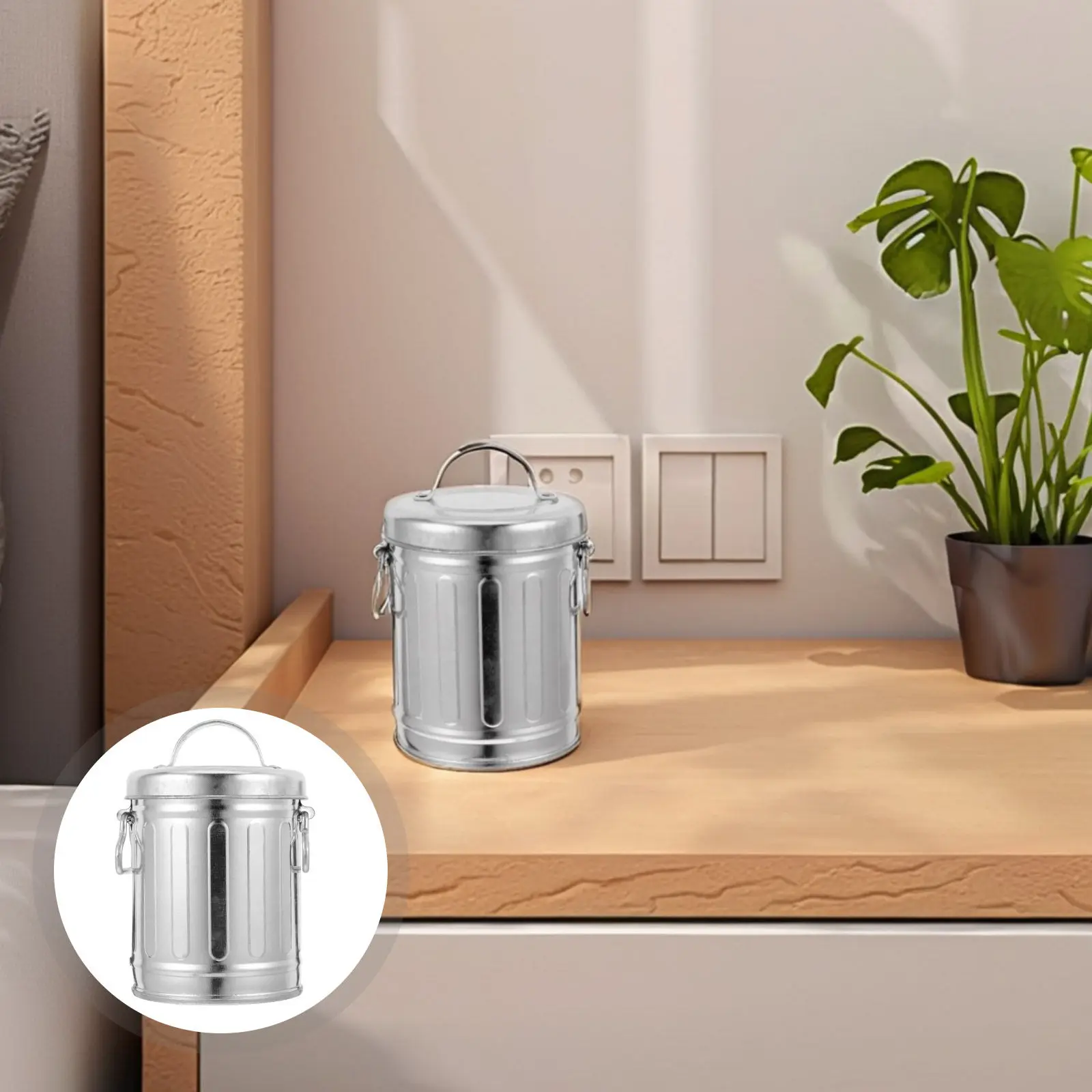 

Small Wastebasket with Lid Ashtray Cover Bedside Garbage Can Trash Tin Outdoor Bin