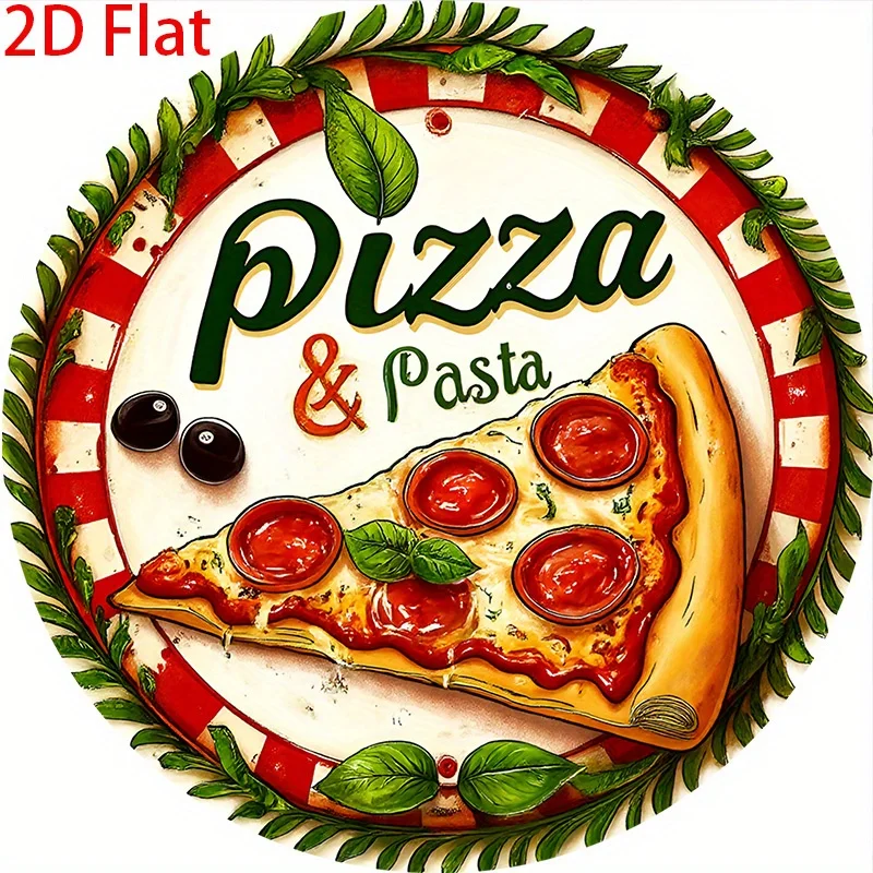 2D Metal Sign, Italian Vintage Pizzeria Wall Decor, Iron Retro Restaurant Plaque with Pizza Pasta Art, Pre-Drilled for Kitchen C