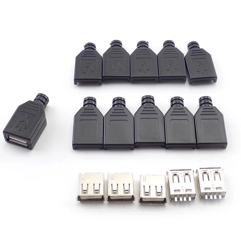 5/10pcs 4 Pin Type A Female Male USB 2.0 Adapter Socket Solder Connector With Black Plastic Cover DIY Connector Plug E4