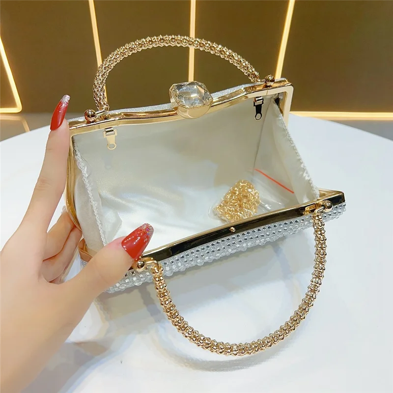 حقيبة يد نسائية من ABQR للحفلات وحفلات الزفاف - حقيبة يد مسائية مبطنة بحجر الراين والساتان المتلألئ
