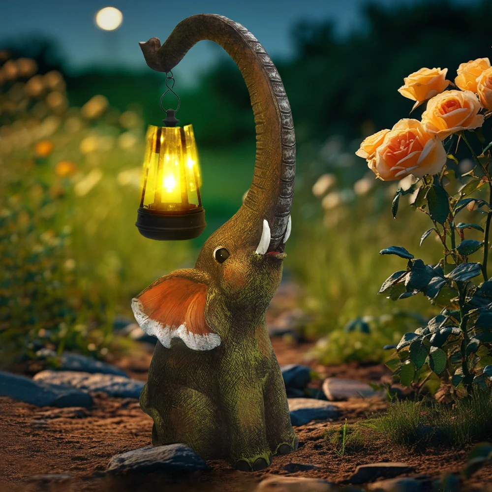 

Solar Garden Decor Elephant Statues Outdoor Yard Lamp Birthday Gifts Elephant Ornament for Balcony Garden Walkway Lawn Terrace