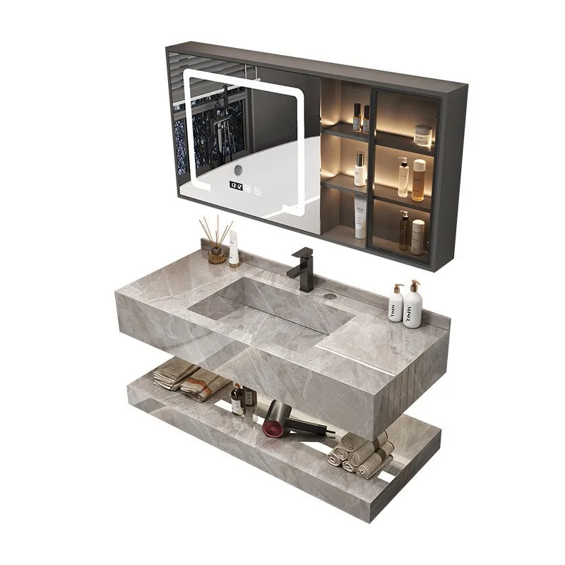 

Modern minimalist bathroom cabinet with integrated MDF LED shower mirror waterproof