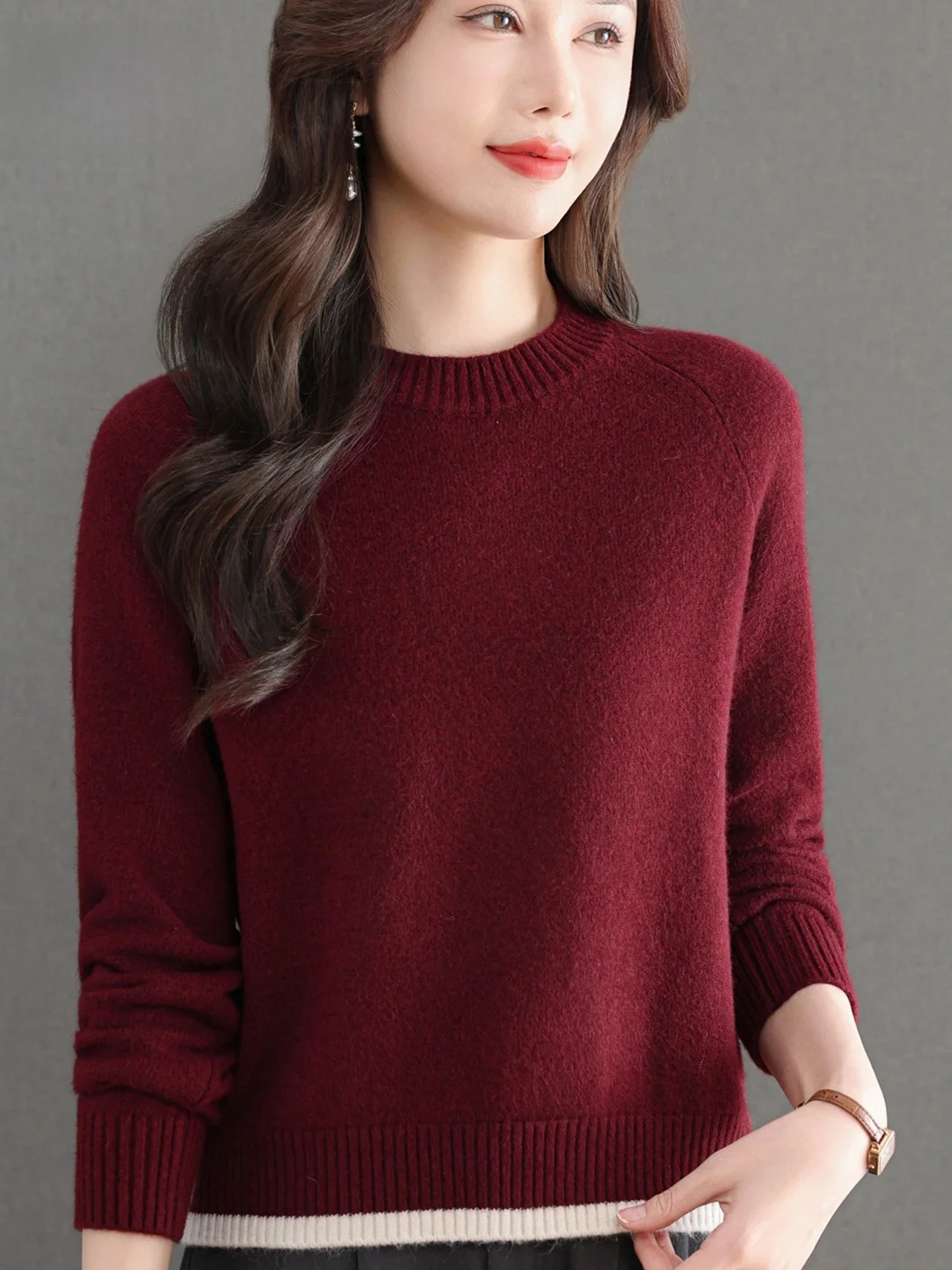 

Модный вязаный шерстяной круглый женский свитер Ne Base irt, однотонный свитер, универсальный осенне-зимний топ для среднего...