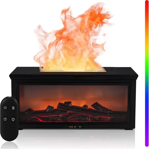 Eseential Oil Diffuser, Fireplace Flame Oil Diffuser - Aromatherapy Aroma Humidifier, Upgrade 7 Flame Colors Noiseless 280ml
