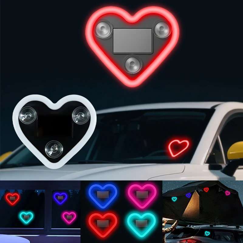 انبعاث الطاقة الشمسية الحلو القلب جو ضوء الأسلاك الحرة لسيارة مثلث نافذة الداخلية المحرك الديكور تعديل مصباح النيون #1
