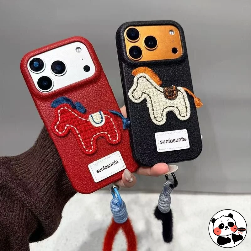 

For iQOO 15 Neo 11 6 5 SE 3 5G Z5 Z5x Z1 7 Phone Case Embroidery Horse Red New Year Winter Cute Cartoon Soft Cover