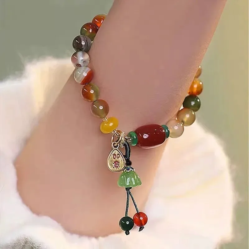 

New Chinese style ancient charm elastic rope bracelet, sweet girl's glazed beads, Jingdezhen ceramic bracelet.