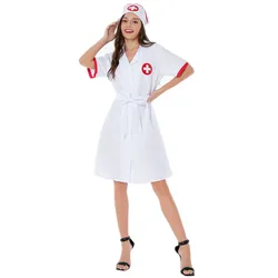 3Pcs/Set Sexy Lingerie Nurse Uniform Outfit Short Sleeve Midi Dress Halloween Cosplay Doctor Nurse Costume