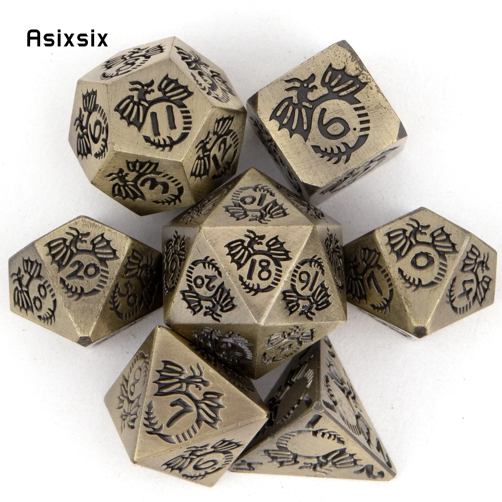

7 Pcs Yellow Dragon Metal Dice Perfect For Card Games Board Games For Critical Role, Rpgs, D&D