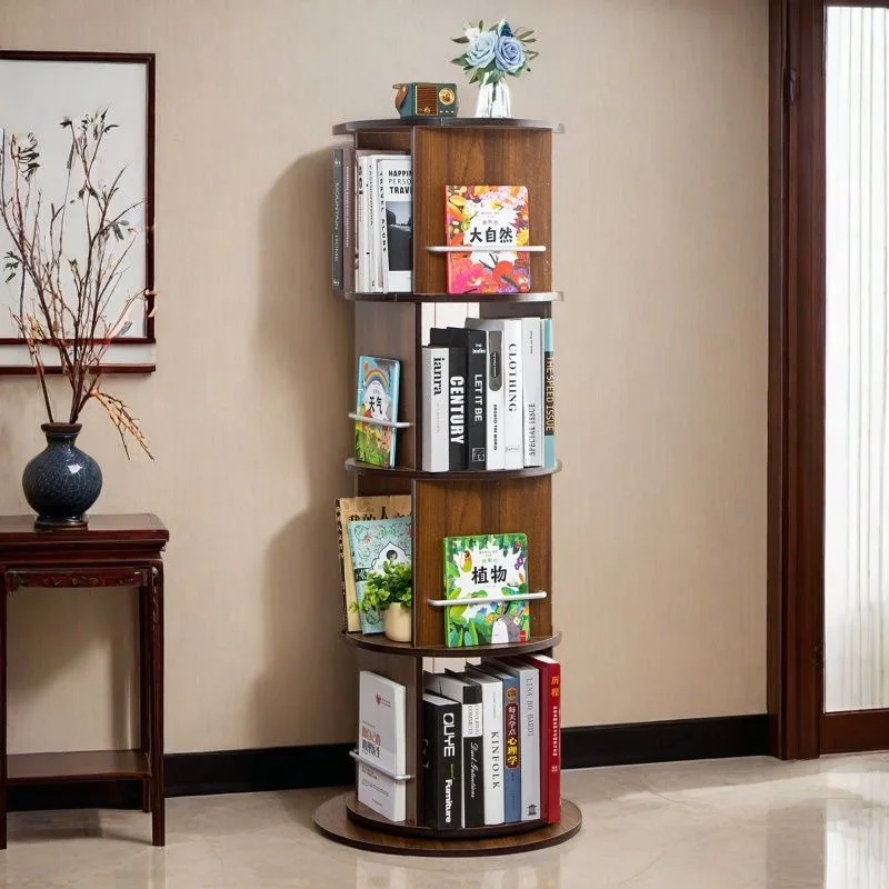 Rotating bookshelf 360-degree bookcase, student shelf, floor-to-ceiling integrated, movable against the wall