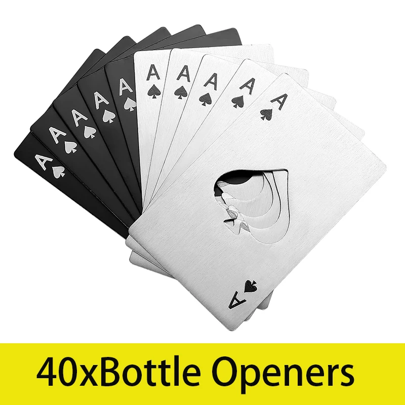 

40Pcs Flat Bottle Opener Poker Card Flat Bottle Opener Stainless Steel Beer Openers For Bar Party Restaurant A Spade Openers